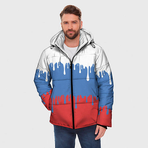 Мужская зимняя куртка Флаг России потёки / 3D-Красный – фото 3