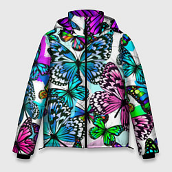 Куртка зимняя мужская Рой цветных бабочек, цвет: 3D-светло-серый