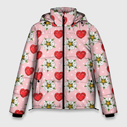 Куртка зимняя мужская Сердечки и цветочки паттерн, цвет: 3D-черный