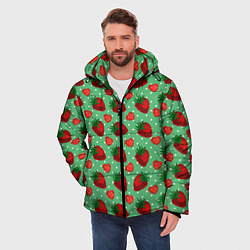 Куртка зимняя мужская Клубника на зеленом фоне, цвет: 3D-красный — фото 2