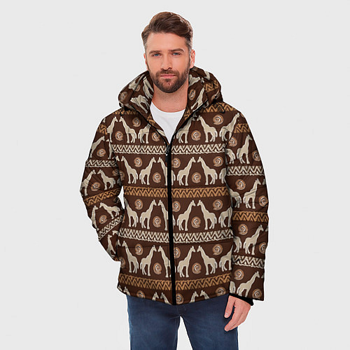 Мужская зимняя куртка Жирафы Африка паттерн / 3D-Черный – фото 3