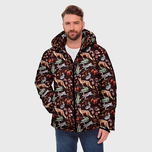 Мужская зимняя куртка Лесная лисичка паттерн / 3D-Черный – фото 3