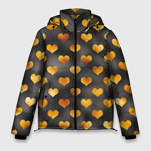 Мужская зимняя куртка Сердечки Gold and Black / 3D-Красный – фото 1