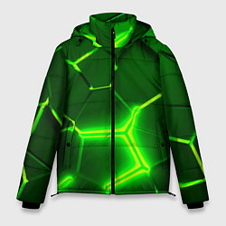 Куртка зимняя мужская 3D ПЛИТЫ НЕОН NEON GREEN HEXAGON РАЗЛОМ, цвет: 3D-красный