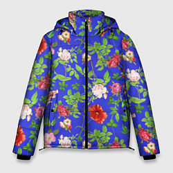 Мужская зимняя куртка Цветочки - синий фон - паттерн