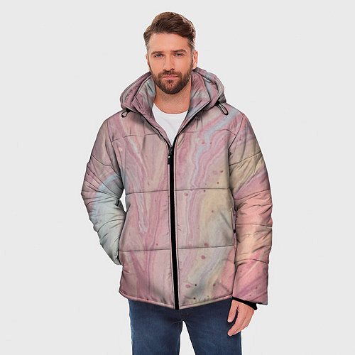 Мужская зимняя куртка Мраморный дизайн с розовыми, синими и желтыми цвет / 3D-Черный – фото 3