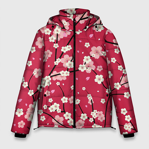 Мужская зимняя куртка Цветы на ветках / 3D-Красный – фото 1