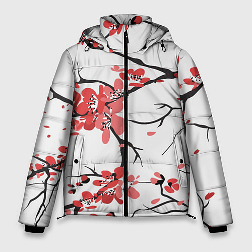 Мужская зимняя куртка Распустившиеся цветы / 3D-Красный – фото 1