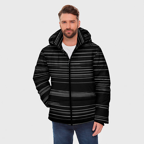 Мужская зимняя куртка Узор H&S Полосы Черно-белый 119-9-35-5-f-2 / 3D-Светло-серый – фото 3
