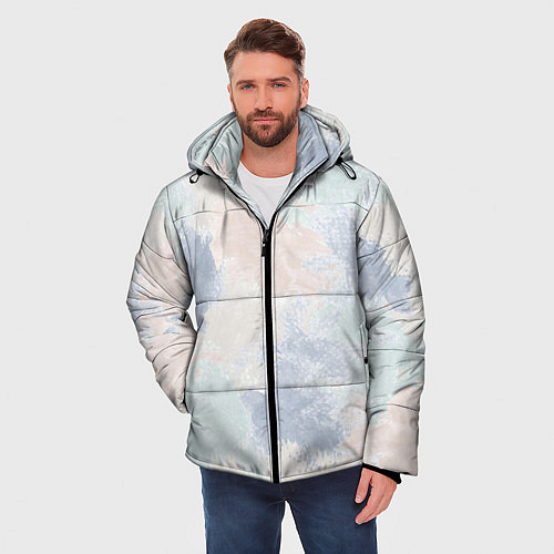 Мужская зимняя куртка Акварельная абстракция светлая Штрихи, мазки кисть / 3D-Светло-серый – фото 3