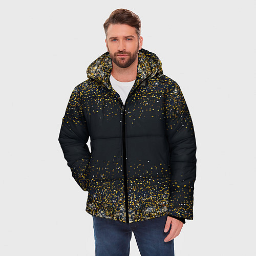 Мужская зимняя куртка Золотые блестки на темном фоне Сияющий глиттер, бл / 3D-Черный – фото 3