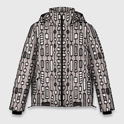 Куртка зимняя мужская Полосатый геометрический узор Круги, квадраты, лин, цвет: 3D-черный