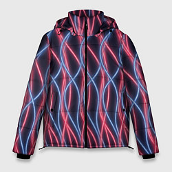Мужская зимняя куртка Неоновые волны Розовый и голубой на темном фоне