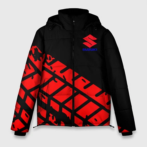 Мужская зимняя куртка SUZUKI следы шин / 3D-Красный – фото 1