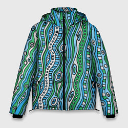 Мужская зимняя куртка Разноцветная абстракция в стиле дудл Волны, линии,
