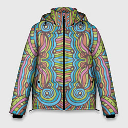 Куртка зимняя мужская Абстрактный разноцветный узор Линии, волны, полосы, цвет: 3D-светло-серый