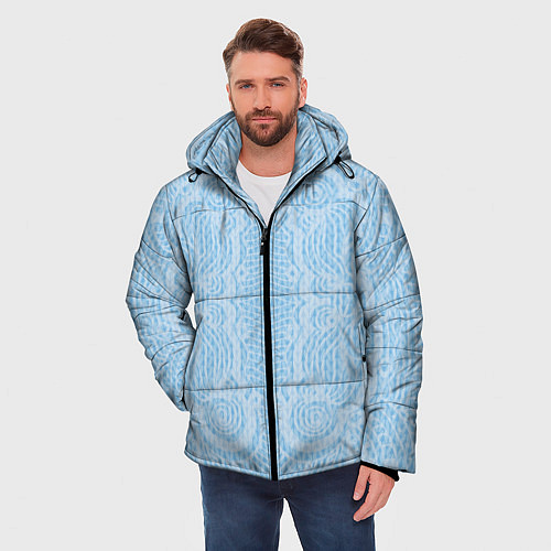 Мужская зимняя куртка Вязаный светлый узор, абстракция Нежный голубой цв / 3D-Черный – фото 3