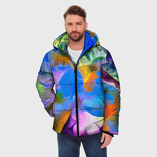Мужская зимняя куртка Цветочный узор Summer / 3D-Светло-серый – фото 3