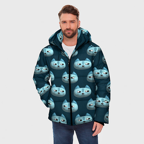 Мужская зимняя куртка Мордочки котов с эффектом 3d Паттерн / 3D-Черный – фото 3