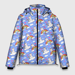 Куртка зимняя мужская КОТ ЕДИНОРОГ, цвет: 3D-светло-серый