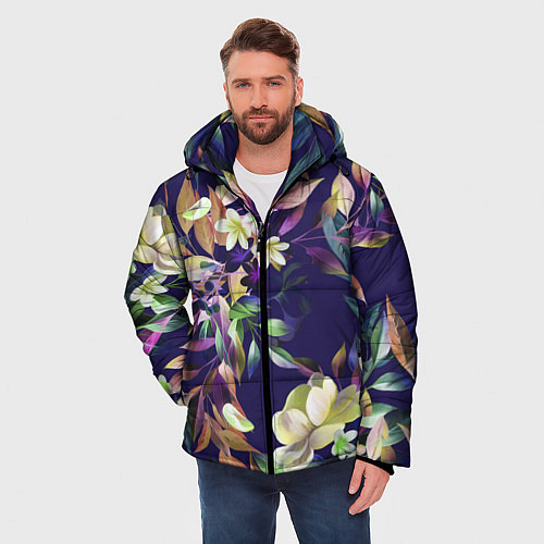 Мужская зимняя куртка Цветы Красочный Букет / 3D-Черный – фото 3