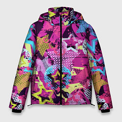 Куртка зимняя мужская Star Colorful Pattern Fashion Neon, цвет: 3D-светло-серый