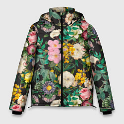 Куртка зимняя мужская Паттерн из летних цветов Summer Flowers Pattern, цвет: 3D-черный