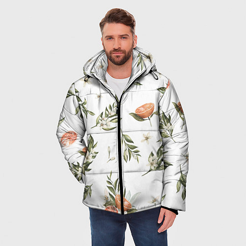 Мужская зимняя куртка Цветы Цитрусовых Мандарин / 3D-Черный – фото 3