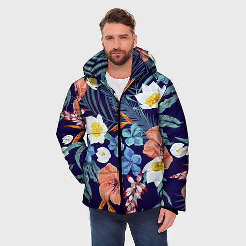 Мужская зимняя куртка Цветы Экзотические / 3D-Светло-серый – фото 3