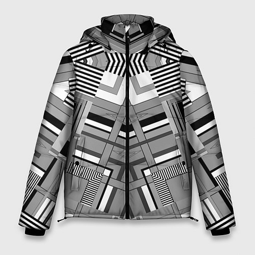 Мужская зимняя куртка Черно белый современный геометрический узор Симмет / 3D-Красный – фото 1