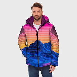 Куртка зимняя мужская Vaporwave Mountains Психоделика Неон, цвет: 3D-красный — фото 2