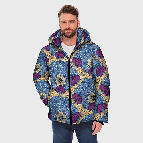 Мужская зимняя куртка Цветочные узоры / 3D-Черный – фото 3