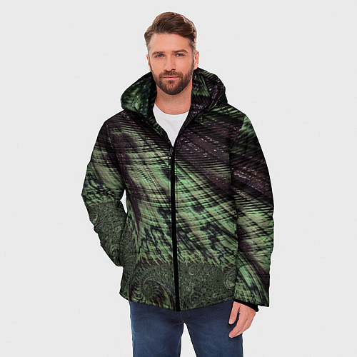 Мужская зимняя куртка Камуфляжный змеиный фрактал / 3D-Светло-серый – фото 3