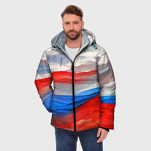 Мужская зимняя куртка Флаг России в красках / 3D-Черный – фото 3