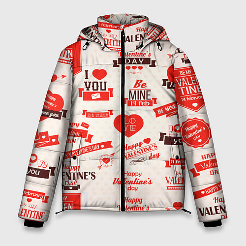 Мужская зимняя куртка Поздравления - паттерн - HAPPY VALENTINES DAY / 3D-Красный – фото 1