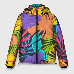 Куртка зимняя мужская Тропические экзотические листья, цвет: 3D-черный