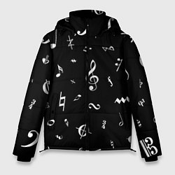 Куртка зимняя мужская Нотные Знаки Белые на Черном, цвет: 3D-черный
