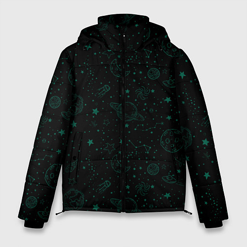 Мужская зимняя куртка Черный паттерн космические объекты / 3D-Красный – фото 1