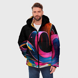 Куртка зимняя мужская Разноцветный мазки краски Абстракция Multicolored, цвет: 3D-красный — фото 2