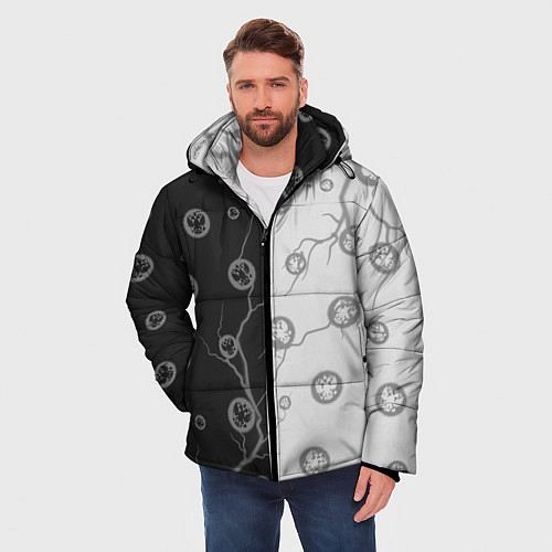 Мужская зимняя куртка RUSSIA - ГЕРБ - Молнии / 3D-Черный – фото 3