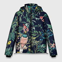 Куртка зимняя мужская Цветы и Розовые Птицы В Саду, цвет: 3D-светло-серый
