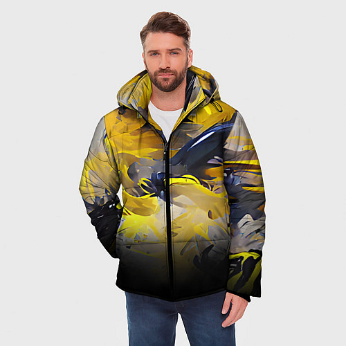 Мужская зимняя куртка Желтые разводы краски / 3D-Черный – фото 3