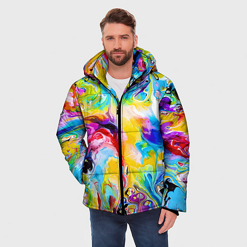 Мужская зимняя куртка Неоновые всплески красок Лето Neon splashes of col / 3D-Черный – фото 3