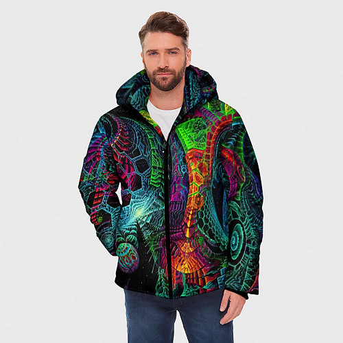Мужская зимняя куртка Фантастическая авангардная композиция Абстракция F / 3D-Черный – фото 3