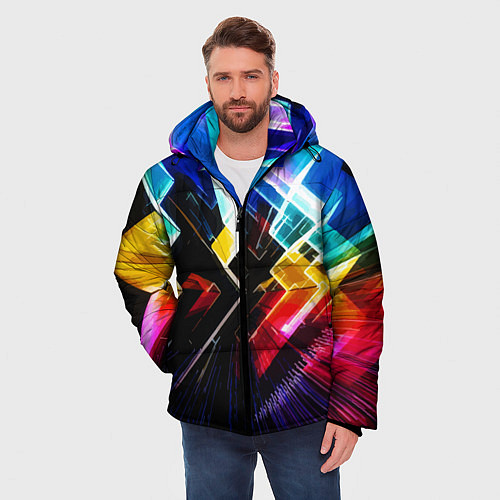 Мужская зимняя куртка Неоновая молния Абстракция Neon Lightning Abstract / 3D-Черный – фото 3