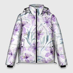 Мужская зимняя куртка Цветы Фиолетовые Нарисованные Акварелью