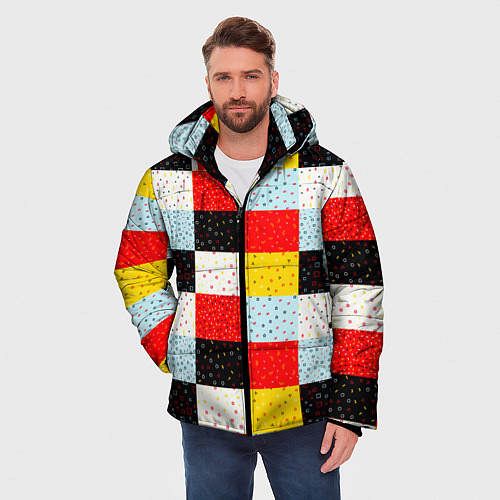 Мужская зимняя куртка MULTICOLORED SQUARE MOSAIC / 3D-Черный – фото 3