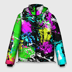 Куртка зимняя мужская Разноцветные пятна краски на черном фоне, цвет: 3D-черный