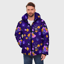 Куртка зимняя мужская Цветы Разноцветные Ирисы На Синем Фоне, цвет: 3D-красный — фото 2
