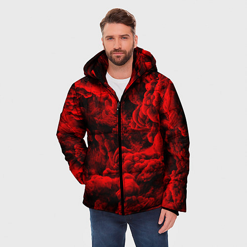 Мужская зимняя куртка Красный дым Red Smoke Красные облака / 3D-Красный – фото 3